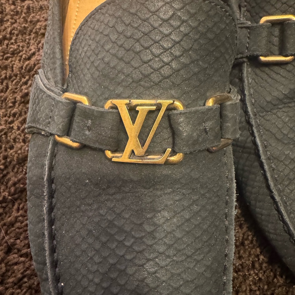 Louis Vuitton Gray Leather Loafers with Gold Hardware - Picture 3 of 9